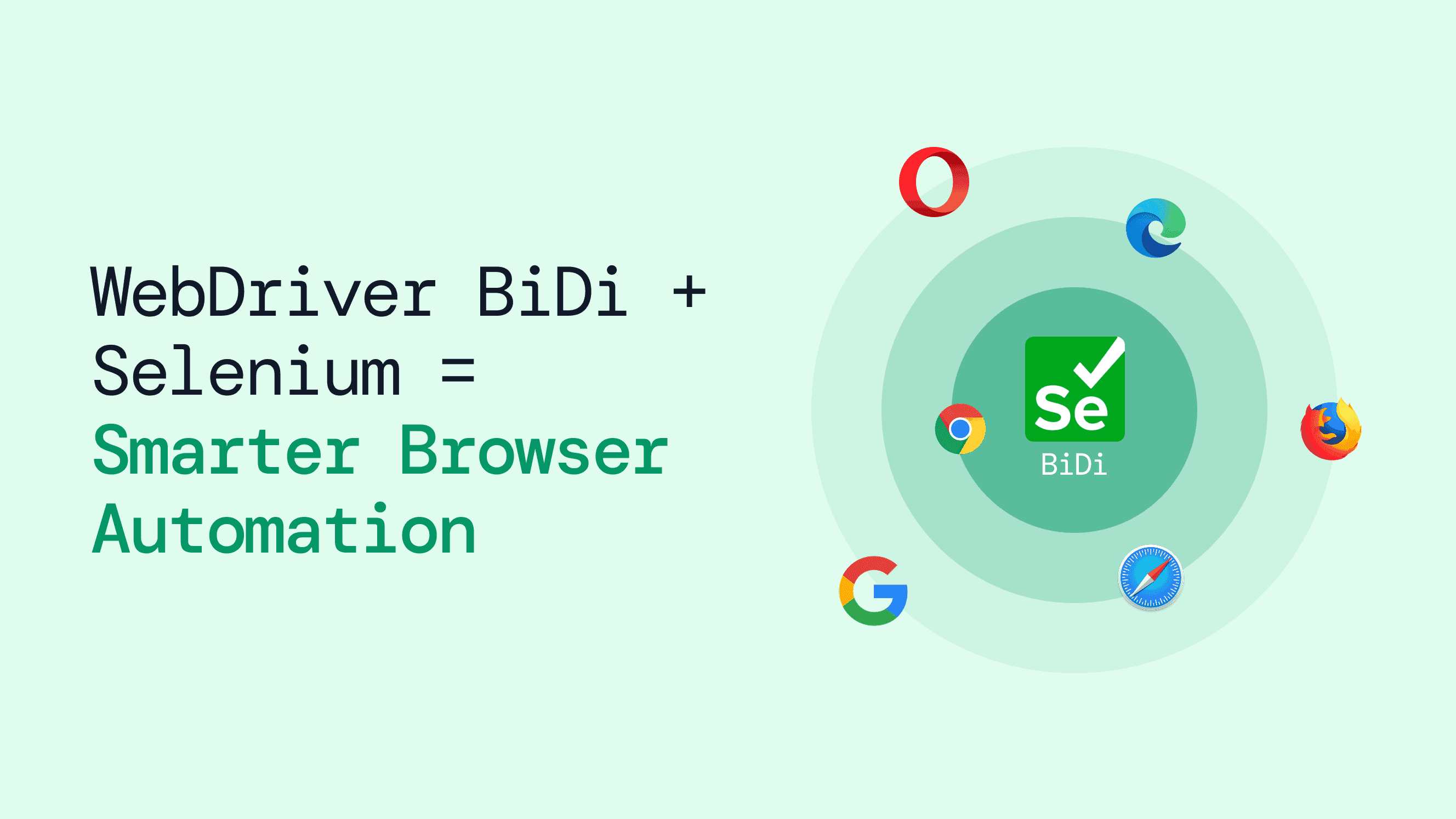 Illustration of various web browser icons with selenium logo at center