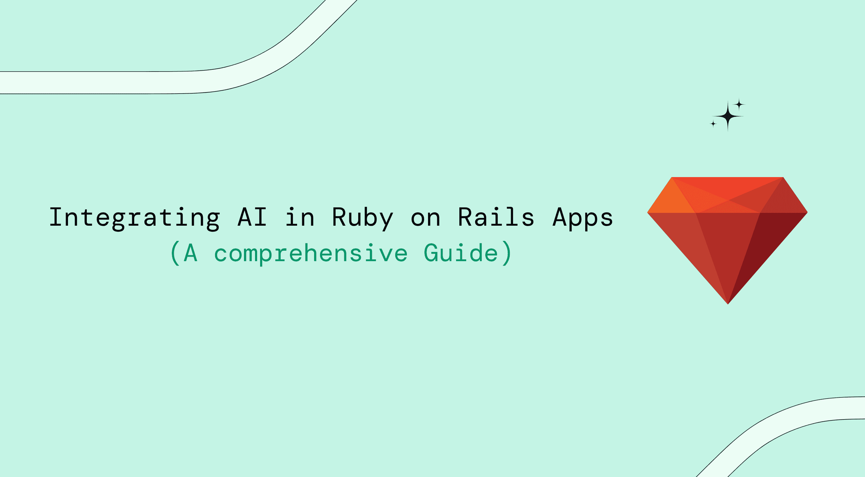 An illustration of red ruby gem with the text "Integrating AI in Rails app" alongside