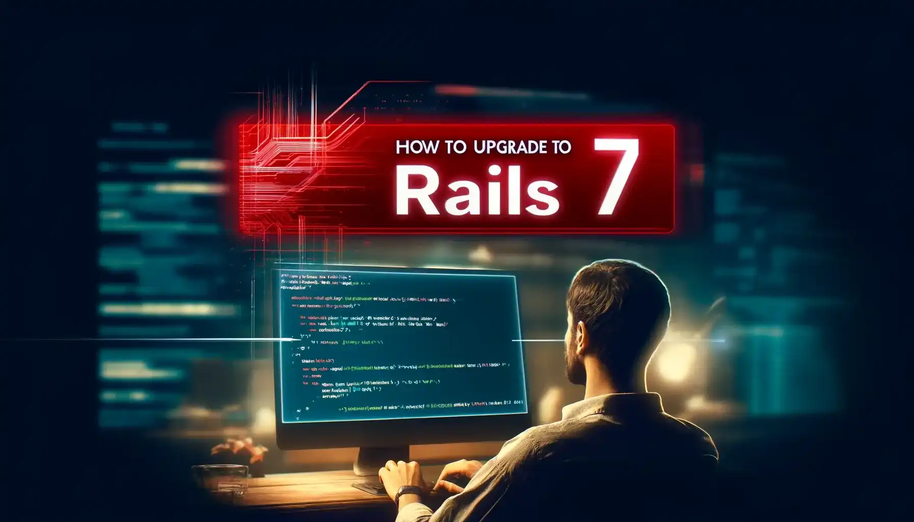 A man looking at laptop screen with codes