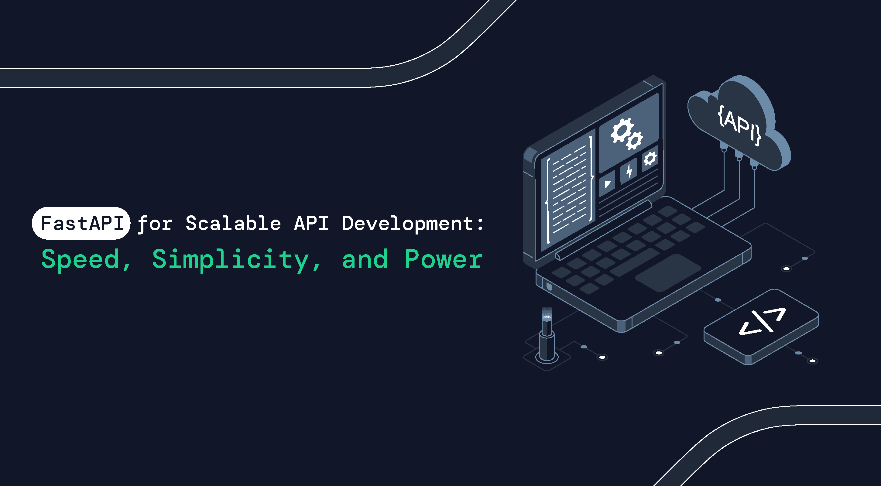 A laptop showing icons related to API development