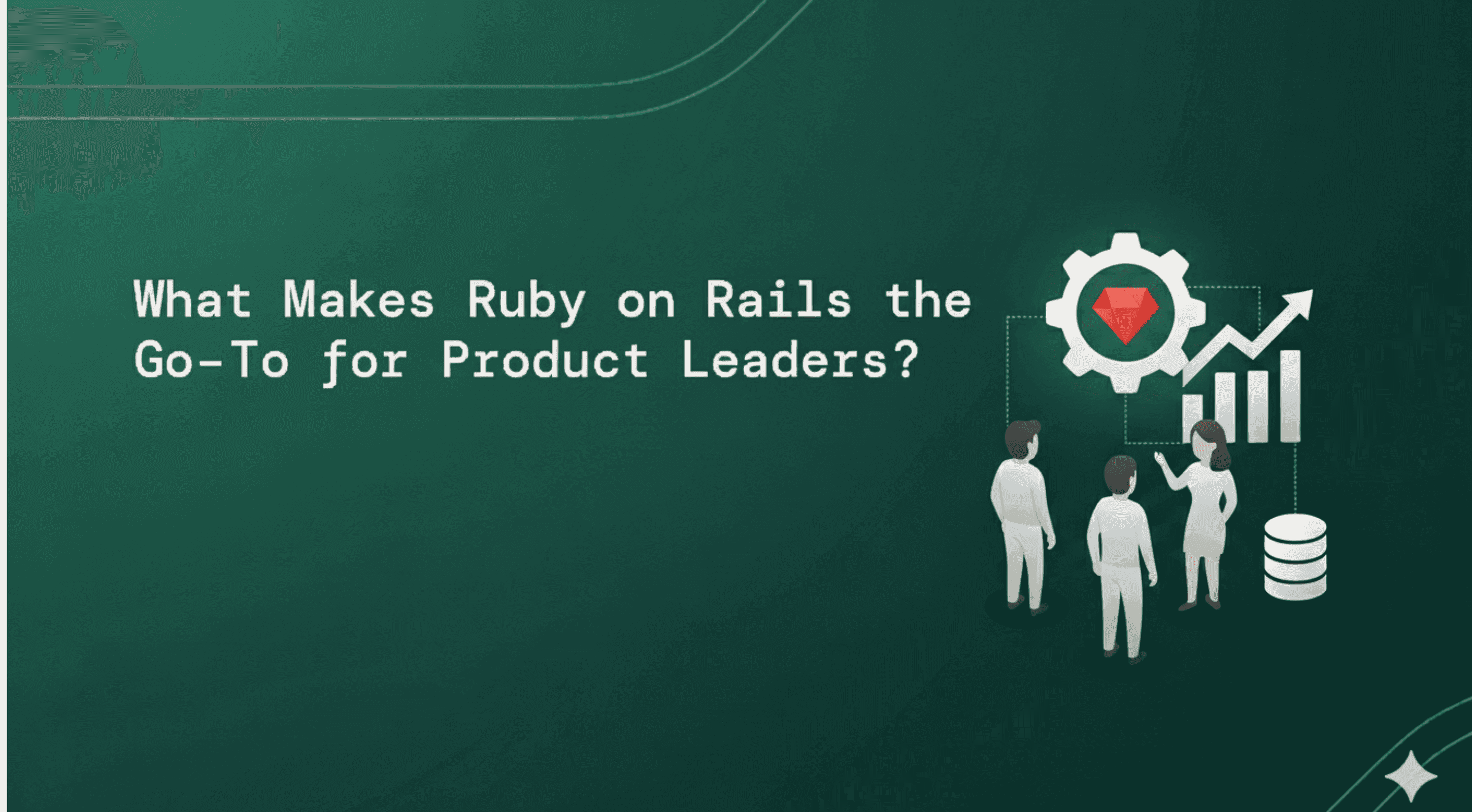 Illustration of product team discussion with Ruby icon in the background