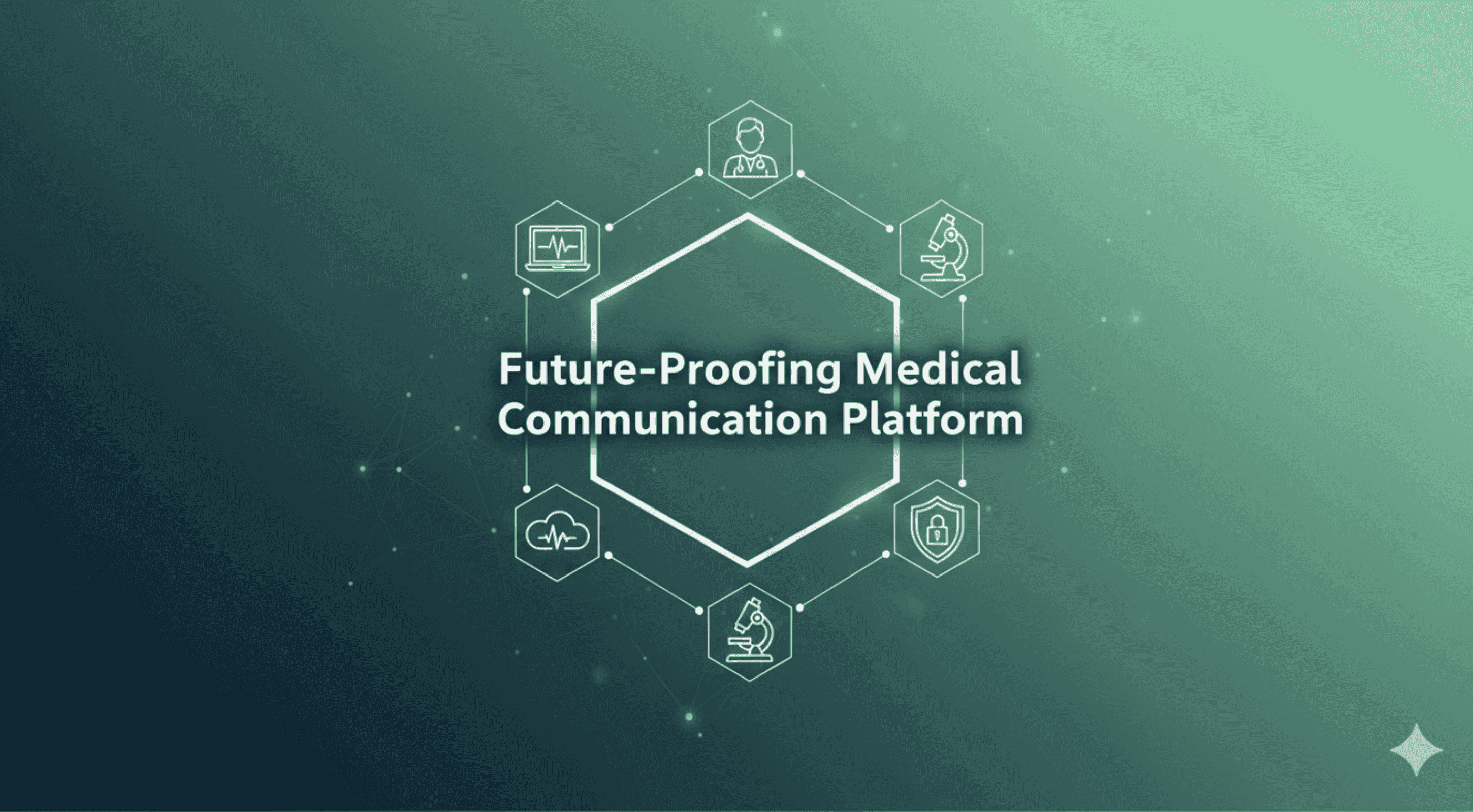 Healthcare icons at each corner of hexagon