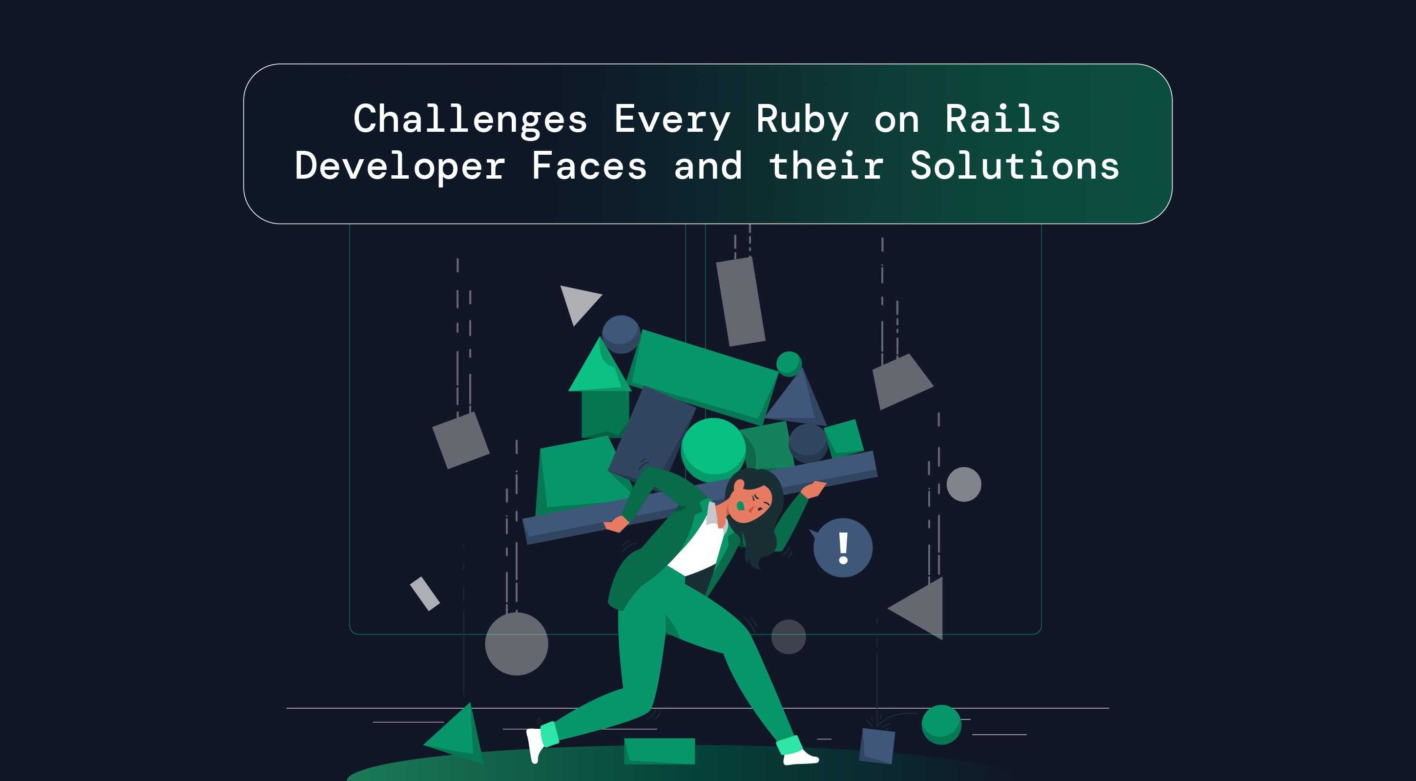 A Rails developer holding various tech icons with her back